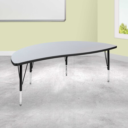Flash Furniture Half Round 30 W, 60 L, 25.25 H, Chrome, Laminate, Particleboard, Steel, Grey XU-A60-HCIRC-GY-T-P-GG